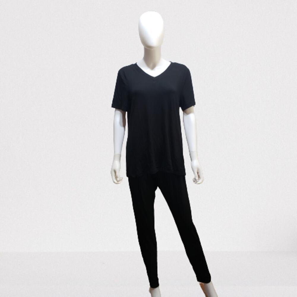 Women's No Brand Black, V-Neck T-shirt, Elastic Waist Pants Set Size L/XL, New